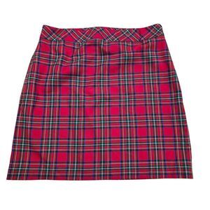 Talbots Petite A-Line Skirt Women's 12P Red Plaid Side Zip 100% Polyester Preppy